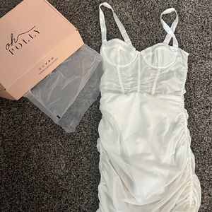 White fitted dress. Corset top. Sewn in Lining/bodysuit underneath.